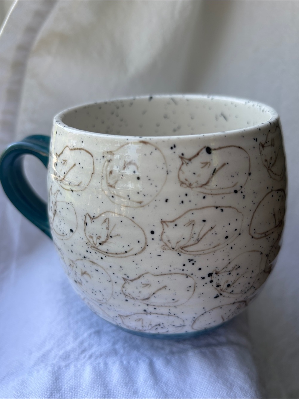 Leah Reena Goren Cat Study Mug Teal Blue, Cream and Cocoa Brown Sleeping Cats